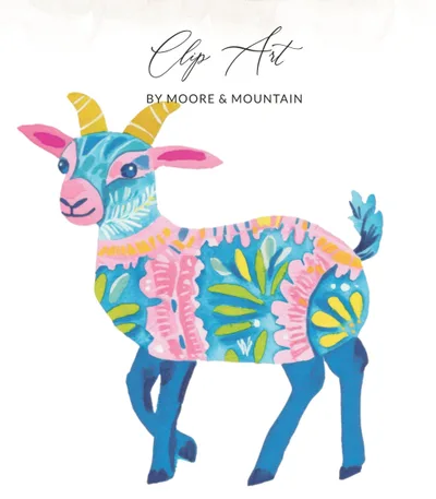 Preppy Painterly Goat SVG PNG Digital, Gouache Style Illustration, Vibrant Watercolor Preppy Graphic Clipart, Artsy Girly Design File