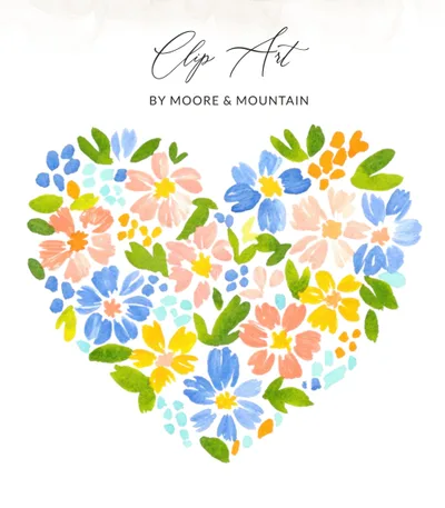 Preppy Painterly Heart PNG SVG, Gouache Floral Clipart, Watercolor Pastel Artwork, Artsy Girly Digital, Trendy Sticker, Vibrant Expressive
