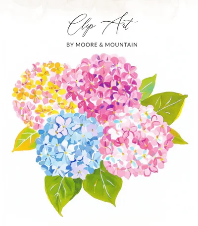 Preppy Painterly Hydrangea SVG, Hand Painted PNG Clipart, Gouache Style Illustration, Watercolor Pastel Flowers Digital Product, Artsy Girly