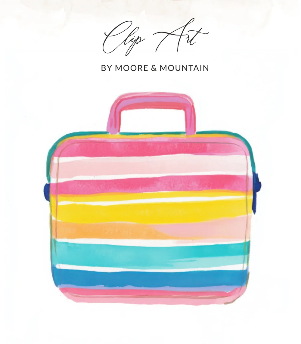 Striped watercolor lunchbox with "Clip Art by Moore & Mountain" text.