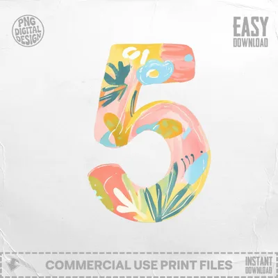 Colorful floral number 5 with "Easy Download" text.