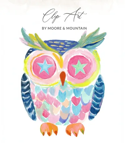 Preppy Painterly Owl SVG, Hand Painted PNG Clipart, Gouache Style Illustration, Watercolor Preppy Graphic, Vibrant Pastel Artwork, Whimsical