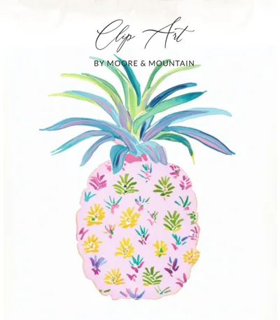 Preppy Painterly Pineapple SVG PNG Clipart, Hand Painted Gouache Style Illustration, Watercolor Preppy Graphic, Vibrant Pastel Digital Art