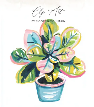 Preppy Painterly Potted Plant Digital SVG, Hand Painted PNG Clipart, Gouache Style Illustration, Watercolor Graphic, Painterly Pastel