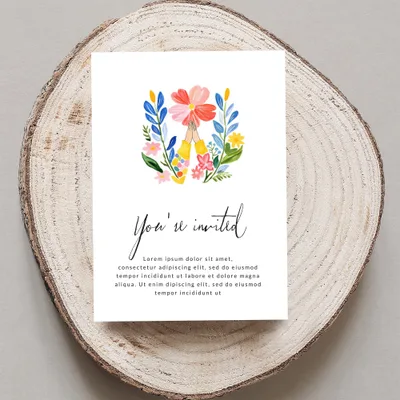 Invitation with floral illustration and placeholder text, "You're invited."