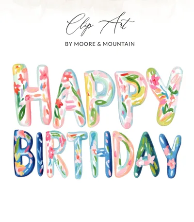 Preppy Painterly SVG, Happy Birthday PNG Digital, Gouache Watercolor Graphic, Vibrant Painted Aesthetic, Artsy Girly Clipart, Dreamy Pastel