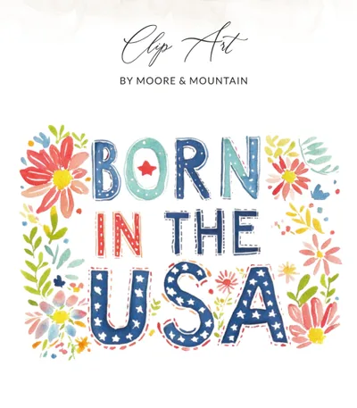 Preppy Painterly SVG PNG, Born in USA Digital, Gouache Style Illustration, Watercolor Graphic, Patriotic Clipart, Trendy Artsy Girly Design SVG