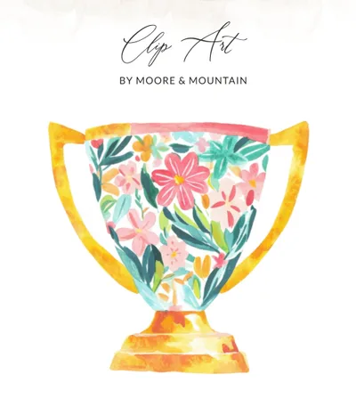 Preppy Painterly SVG PNG Digital File - Floral Trophy Watercolor Clipart, Gouache Style Illustration, Artsy Girly Trendy Graphic