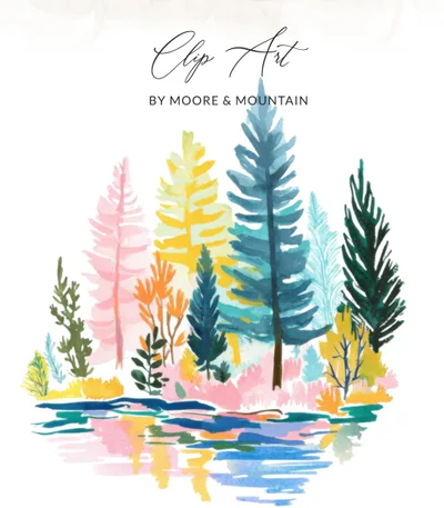 Preppy Painterly SVG PNG, Digital Gouache Forest Illustration, Watercolor Preppy Graphic, Artsy Girly Pastel Artwork, Vibrant Aesthetic