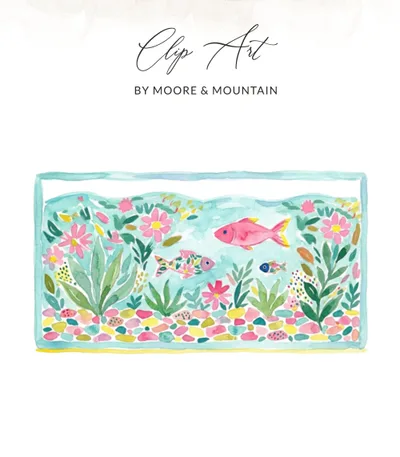 Preppy Painterly SVG & PNG Digital: Watercolor Fish Tank Clipart, Vibrant Gouache Style Illustration, Artsy Girly Graphic, Trendy