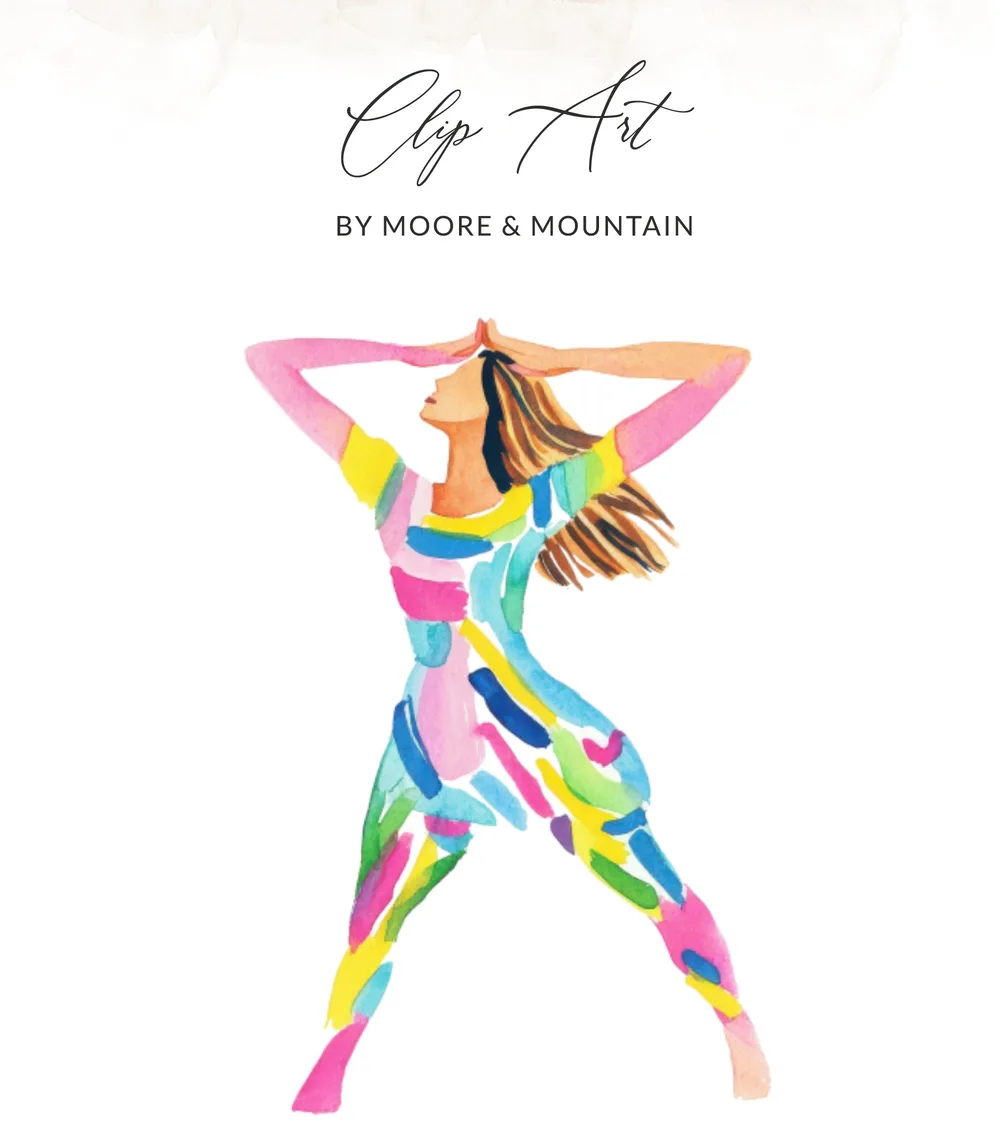 Abstract figure in colorful, painterly strokes with "Clip Art" text.
