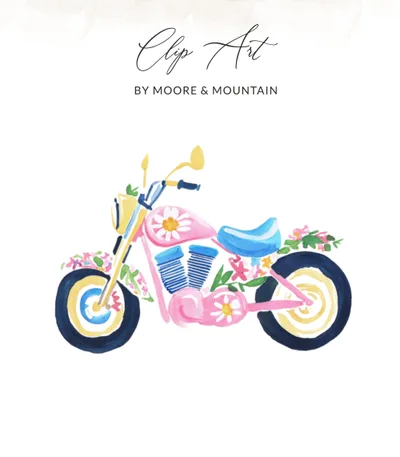 Preppy Painterly SVG, Watercolor Motorcycle PNG, Gouache Floral Clipart, Artsy Pastel Bike, Trendy Y2K Aesthetic, Digital Download SVG