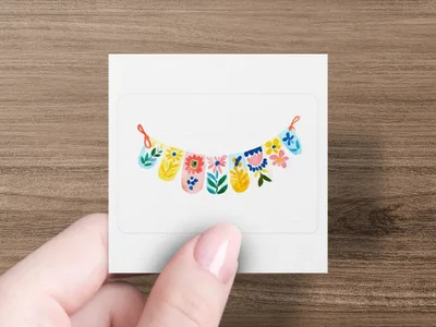 Floral bunting banner with colorful flower and cross shapes.