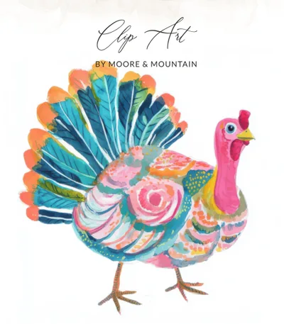 Preppy Painterly Turkey SVG, Hand Painted PNG Clipart, Gouache Style Illustration, Vibrant Watercolor Preppy Graphic, Artsy Girly Design