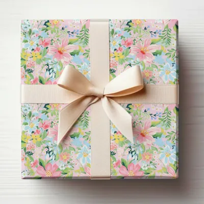 Floral Gift Wrapping Paper with Elegant Bow Design