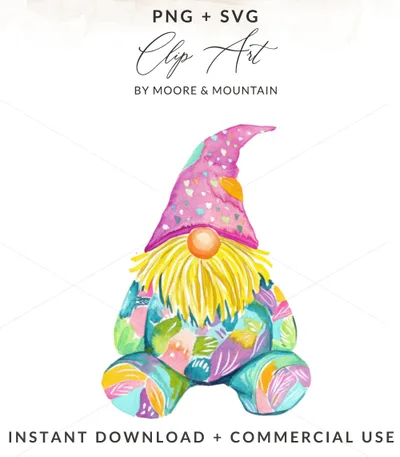 Preppy Pastel Gnome Clipart, Kawaii Gnome PNG, Colorful Gnome Sticker, Trendy Girly Design, Whimsical Cartoon Art, Cricut Cut File