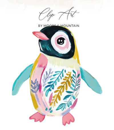 Preppy Penguin SVG Digital Clip Art, Cute Whimsical Illustration, Colorful Animal PNG for Nursery Decor, Instant Download SVG