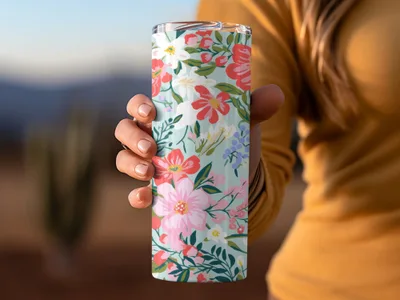Colorful Floral Design Tumbler for Beverages Travel Cup