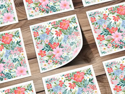 Colorful Floral Pattern Design Square Sticker Sheet