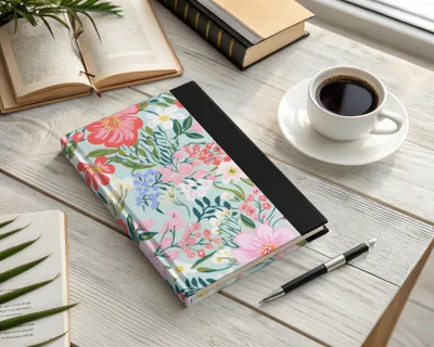 Floral Themed Journal with Black Binding Notebook