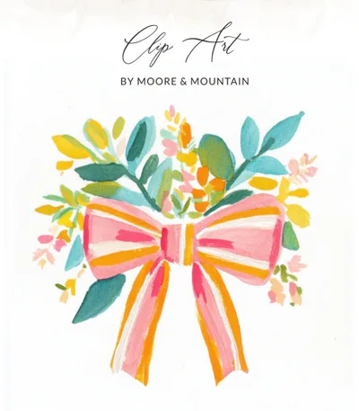 Preppy Pink Bow Clipart, Pastel Flowers PNG, Trendy Girly Design, Printable Sticker File, Cricut SVG Download, Digital Illustration