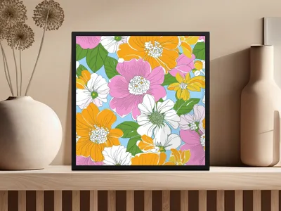 Preppy Pink Digital Download, Groovy floral background, 60s floral pattern, Retro Seamless Flowers, Floral Clipart, Y2K aesthetic - Moore and Mountain