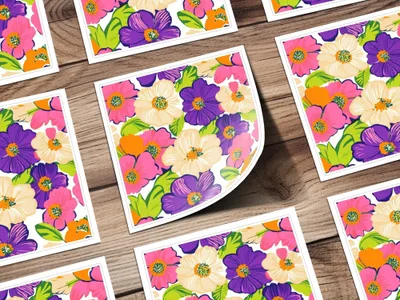 Preppy Pink Floral Digital Paper, 60s Floral Pattern, Retro Flower Background, Seamless Flower Pattern, Purple Flower Digital Download - Moore and Mountain