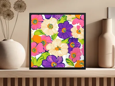 Preppy Pink Floral Digital Paper, 60s Floral Pattern, Retro Flower Background, Seamless Flower Pattern, Purple Flower Digital Download - Moore and Mountain
