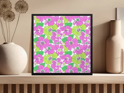Preppy Pink Green Floral Digital Background, 60's floral pattern, Seamless Pattern, Repeat Pattern, Flower Print, Digital Paper, Fabric Design - Moore and Mountain