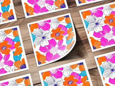 Preppy Pink Orange 60s Floral Pattern, Groovy Floral Background, Seamless Retro Flowers Digital Print, Trendy Floral Art Download - Moore and Mountain