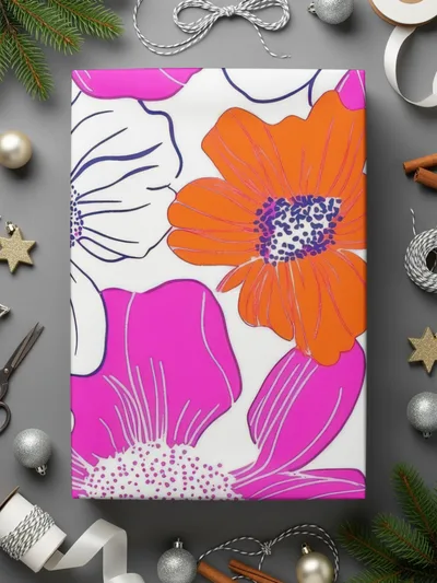 Preppy Pink Orange 60s Floral Pattern, Groovy Floral Background, Seamless Retro Flowers Digital Print, Trendy Floral Art Download - Moore and Mountain