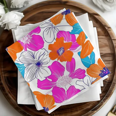 Preppy Pink Orange 60s Floral Pattern, Groovy Floral Background, Seamless Retro Flowers Digital Print, Trendy Floral Art Download - Moore and Mountain