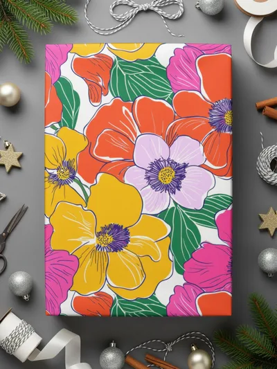 Preppy Pink Orange Yellow Floral 60's Floral Pattern, Seamless Pattern, Digital Background, Digital Paper, Fabric Design, Digital Product - Moore and Mountain