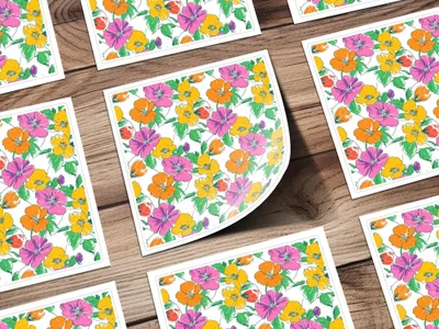 Preppy Pink Orange Yellow Floral Seamless Pattern, 60's floral pattern, Digital Background, Repeat Pattern, Fabric Design, Digital Paper, Digital - Moore and Mountain