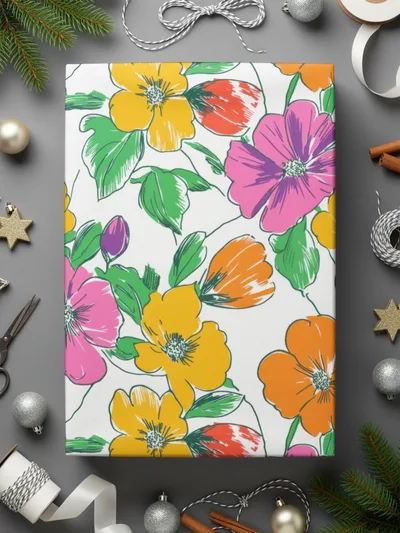 Preppy Pink Orange Yellow Floral Seamless Pattern, 60's floral pattern, Digital Background, Repeat Pattern, Fabric Design, Digital Paper, Digital - Moore and Mountain