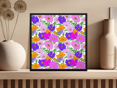 Preppy Pink, Purple, Orange 60's Floral Pattern, Digital Background, Seamless Pattern, Digital Download, Fabric Design, Wallpaper Design - Moore and Mountain
