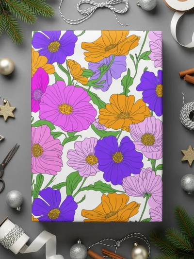 Preppy Pink, Purple, Orange 60's Floral Pattern, Digital Background, Seamless Pattern, Digital Download, Fabric Design, Wallpaper Design - Moore and Mountain