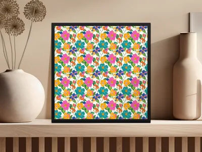 Preppy Pink Teal Orange Floral Seamless Pattern, Digital Background, 60s Floral Pattern, Colorful Flower Fabric Design, Repeat Print, Digital - Moore and Mountain