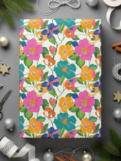 Preppy Pink Teal Orange Floral Seamless Pattern, Digital Background, 60s Floral Pattern, Colorful Flower Fabric Design, Repeat Print, Digital - Moore and Mountain