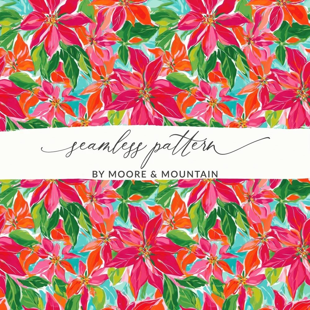 Preppy Poinsettia Floral Watercolor Seamless Surface Pattern Design - Moore and Mountain