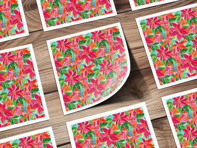 Preppy Poinsettia Floral Watercolor Seamless Surface Pattern Design - Moore and Mountain