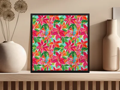 Preppy Poinsettia Floral Watercolor Seamless Surface Pattern Design - Moore and Mountain