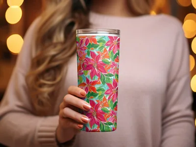 Preppy Poinsettia Floral Watercolor Seamless Surface Pattern Design - Moore and Mountain