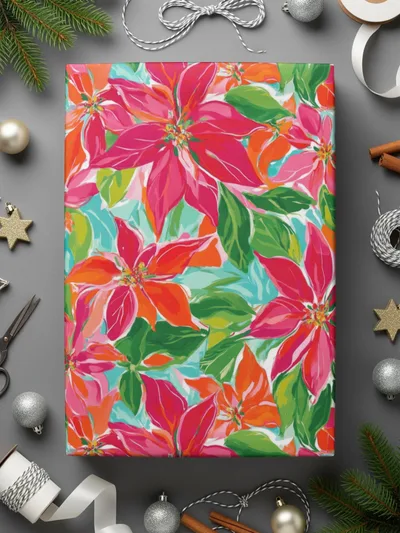 Preppy Poinsettia Floral Watercolor Seamless Surface Pattern Design - Moore and Mountain