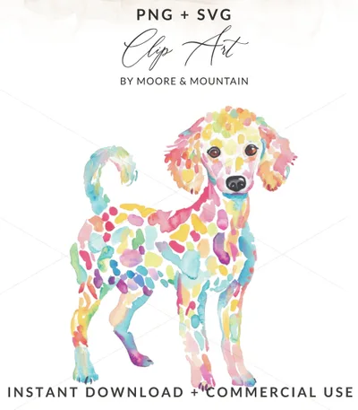 Preppy Poodle Clipart, Kawaii Dog PNG, Colorful Sticker Design, Rainbow Aesthetic Art, Trendy Girly Graphic, Sublimation Design File