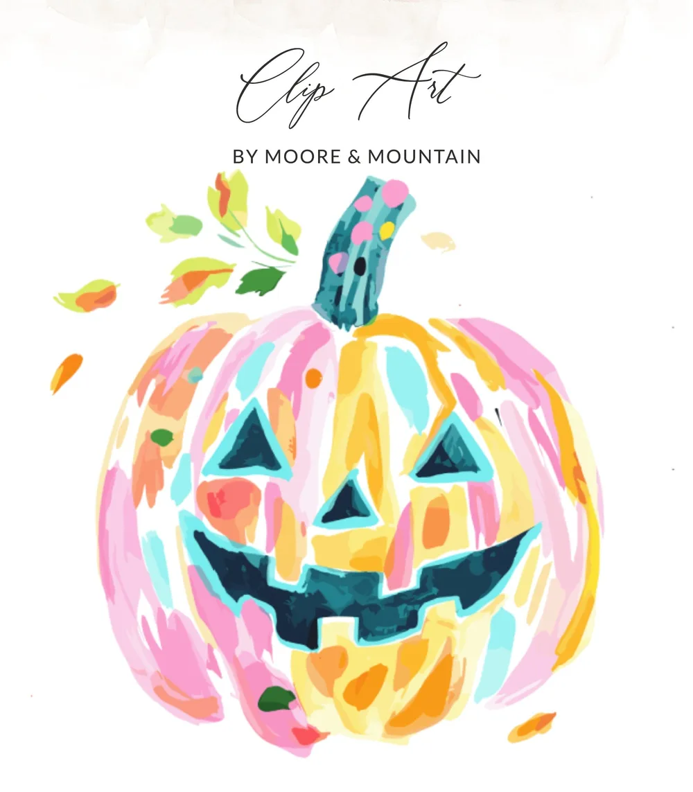 Hand-painted jack-o'-lantern clip art with colorful brushstrokes.