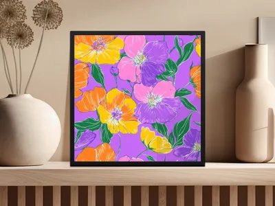 Preppy Purple 60s Floral Pattern, Groovy Floral Background, Digital Seamless Retro Flowers, Repeat Pattern for Fabric, Wallpaper Digital - Moore and Mountain