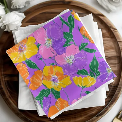 Preppy Purple 60s Floral Pattern, Groovy Floral Background, Digital Seamless Retro Flowers, Repeat Pattern for Fabric, Wallpaper Digital - Moore and Mountain