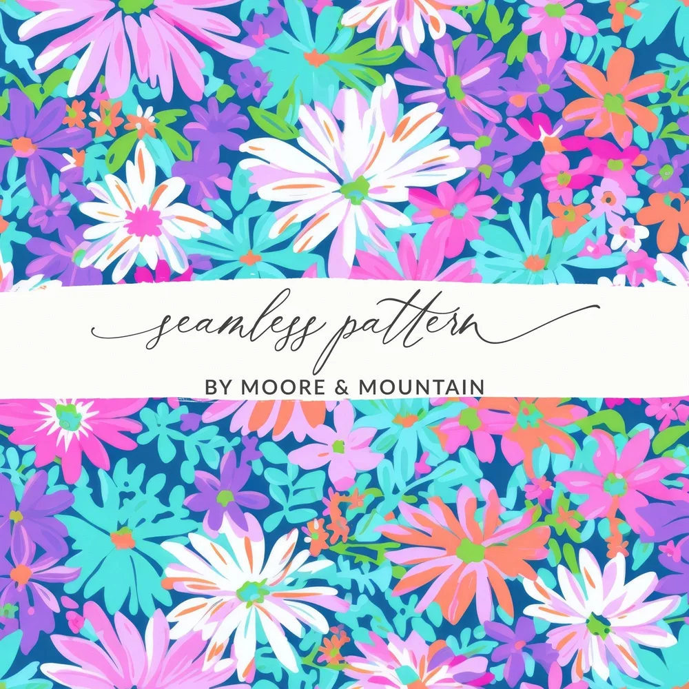Preppy Purple Bold Floral Pattern with Bright Colors Digital - Moore and Mountain