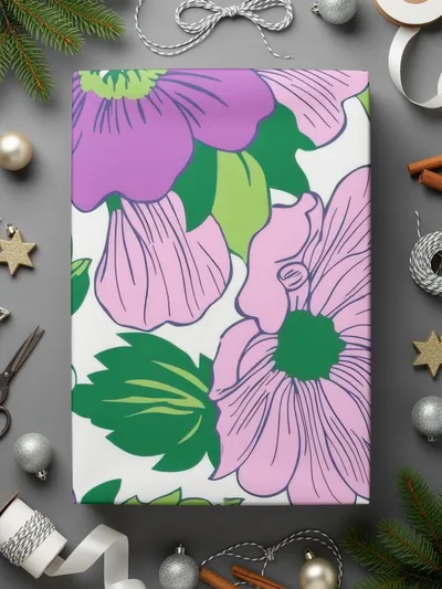 Preppy Purple Groovy Floral Background, 60s Floral Pattern Digital Paper, Retro Flower Seamless Pattern, Floral Clipart, Fabric Design - Moore and Mountain
